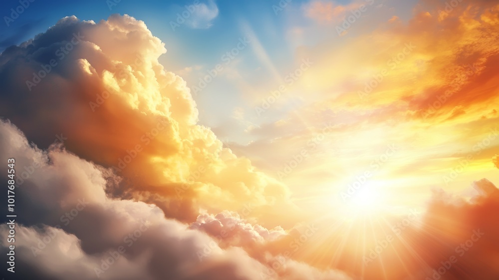 Fototapeta premium Sunrise over the horizon with vibrant clouds creating a dramatic sky at dawn