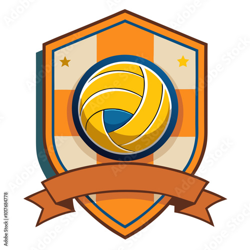 Volleyball Crest Emblem: A vibrant emblem featuring a volleyball nestled within a shield design, perfect for sports teams, clubs, or apparel.