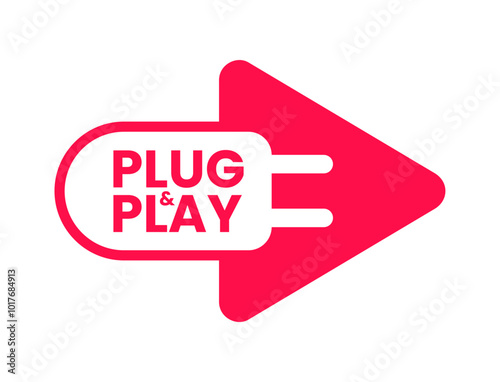 Plug and play text in red frame background. plug and play icon, plug and play logo, plug and play badge. Vector illustration
