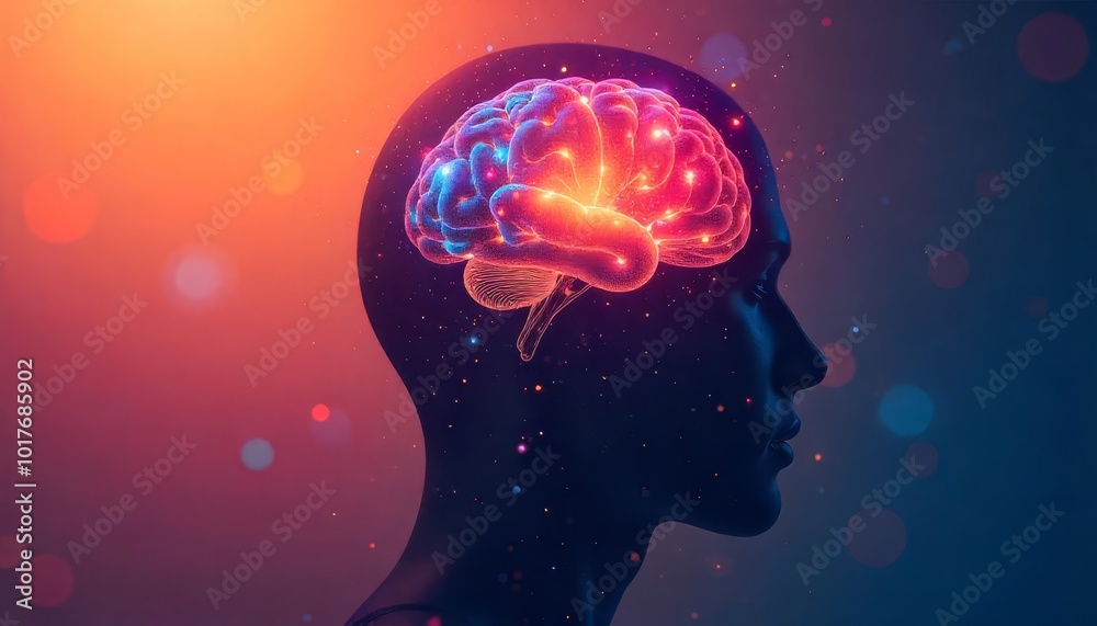 Illuminated Mind: A silhouette of a human head with a vibrant, glowing ...