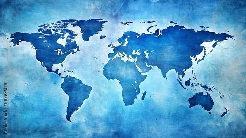 A Watercolor World Map Rendered in Shades of Blue, Representing Global Interconnection and the Vastness of Our Planet