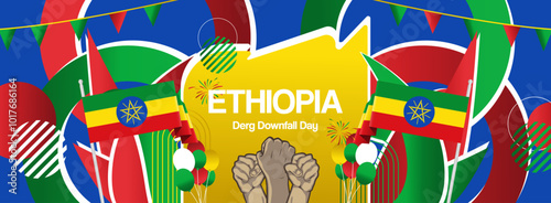 Ethiopia national or independence day celebration banner. Vibrant modern design for holiday celebration, greeting card, billboard, sport event backdrop. May 28. Happy Derg Downfall Day background