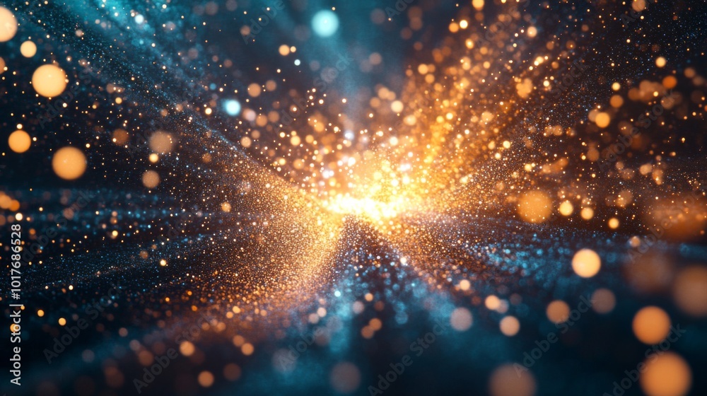 Obraz premium Abstract Golden and Blue Glitter Explosion