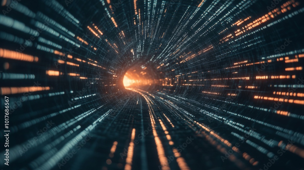 Digital Tunnel with Bright Light at the End
