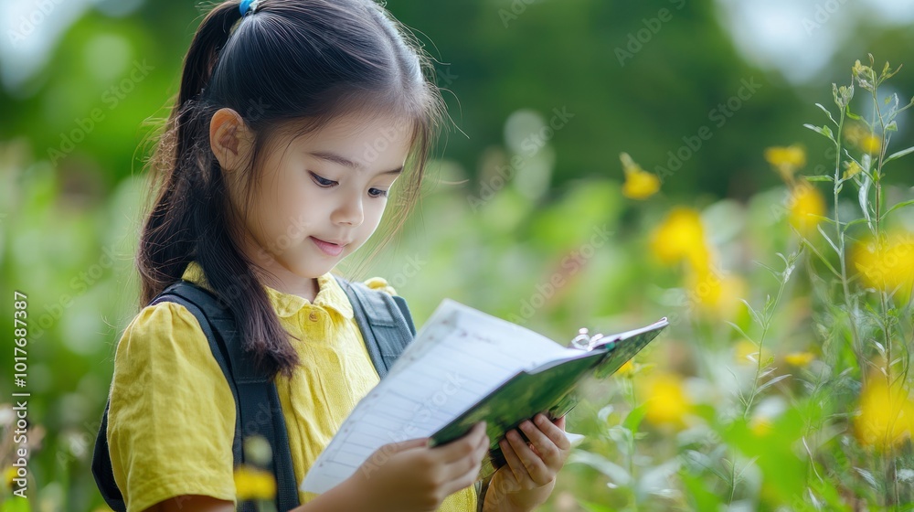 School girl in nature-based learning Appeals to niche content related to environmental education and outdoor schools, perfect for eco-conscious education platforms. School girl in nature-based learning Appeals to niche content related to environmental education and outdoor schools, perfect for eco-conscious education platforms.