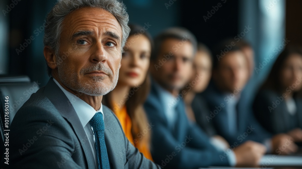 Obraz premium Confident Businessman Leading Team Meeting Corporate Strategy Session Office Leadership
