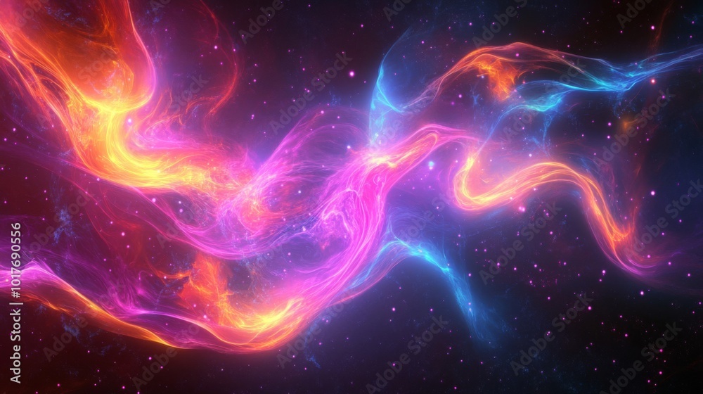 Fototapeta premium Cosmic Nebula with Swirling Glowing Colors and Stars