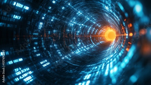 Wallpaper Mural Abstract Digital Tunnel with Blue and Orange Glowing Lines Torontodigital.ca