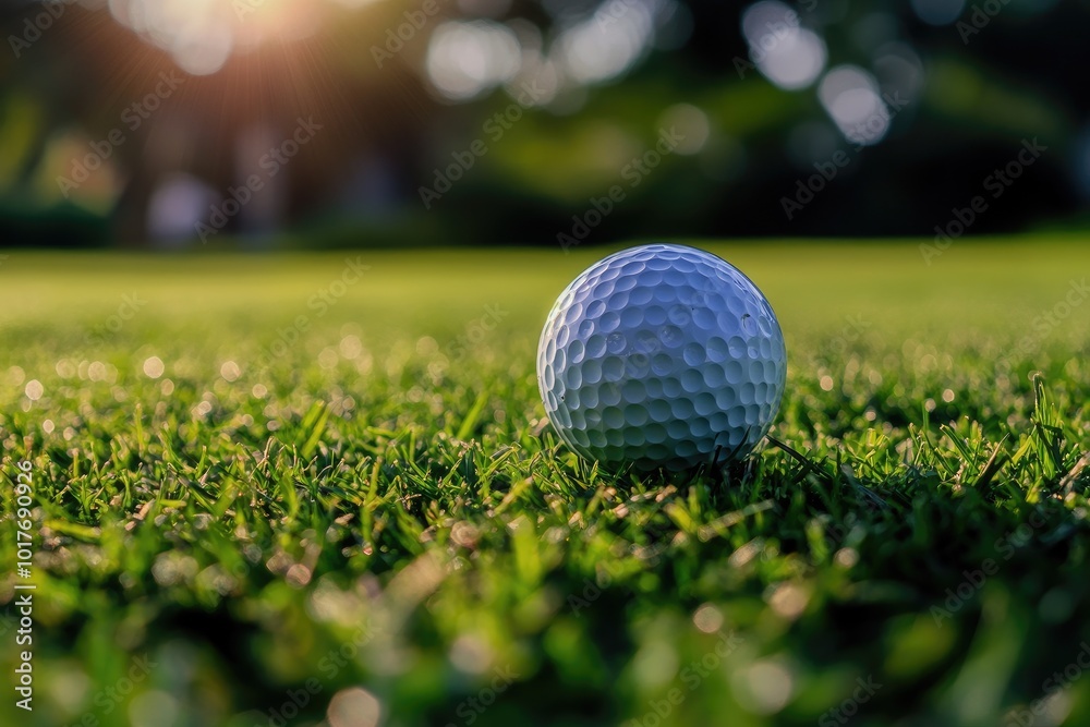 Obraz premium Golf ball on green grass. Perfect for advertising golf equipment or services.