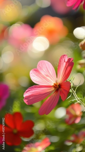 Vibrant flowers bloom in a sunny garden, showcasing nature's color palette