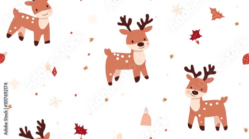 Cute Reindeer Christmas Seamless Pattern Festive Winter Holiday Background