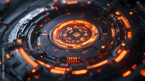 Wallpaper Mural Futuristic Technology Interface with Glowing Orange Lights. Torontodigital.ca