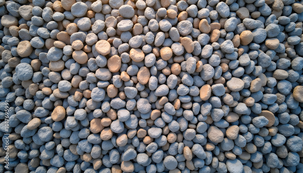 Textured surface of smooth blue and beige pebbles arranged closely for landscaping and decorative purposes Textured surface of smooth blue and beige pebbles arranged closely for landscaping and decorative purposes