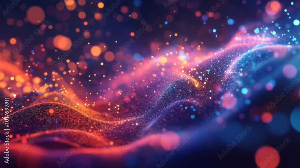 Fototapeta premium Abstract Digital Landscape with Glowing Particles and Bokeh