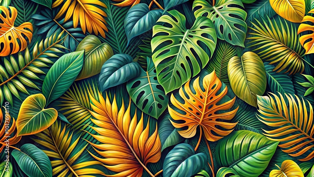 A vibrant tapestry of lush green and golden leaves, interweaving in a captivating dance of nature's artistry. A vibrant tapestry of lush green and golden leaves, interweaving in a captivating dance of nature's artistry.