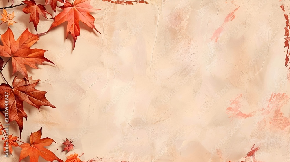Autumn-themed design featuring vibrant orange maple leaves on a soft beige background, perfect for seasonal invitations and decor copy space Autumn-themed design featuring vibrant orange maple leaves on a soft beige background, perfect for seasonal invitations and decor copy space