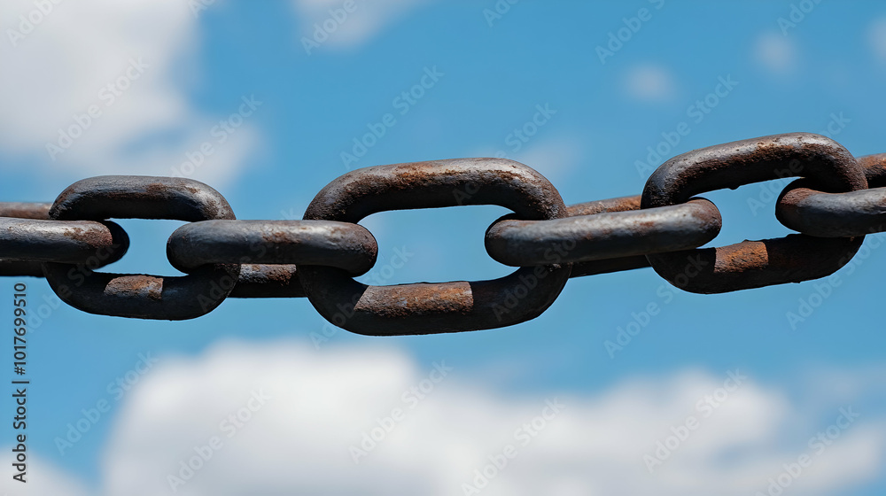 Rusty Chain Link Against Blue Sky. Rusty Chain Link Against Blue Sky.