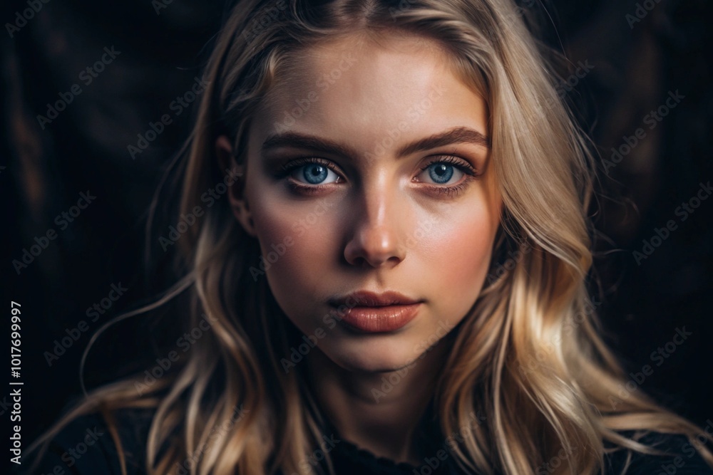 A deep, emotional portrait. The face of a young blonde girl without makeup, with expressive eyes, curly hair. Natural female beauty. A deep, emotional portrait. The face of a young blonde girl without makeup, with expressive eyes, curly hair. Natural female beauty.