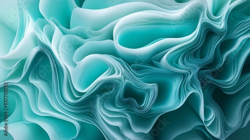 Abstract background made of Blue and Green 3D Undulating lines. Multicolored 3D Render with copy-space. 