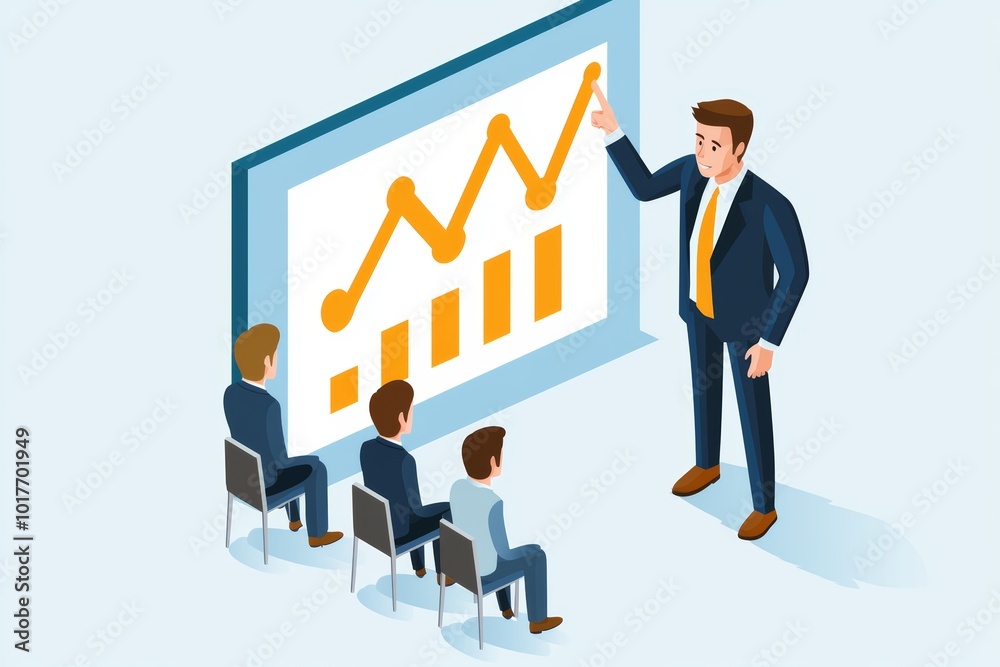 Business presentation with a graph, illustrating growth and progress in a corporate setting. Business presentation with a graph, illustrating growth and progress in a corporate setting.