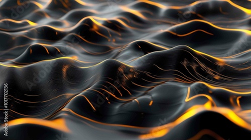 Abstract background made of Black 3D Undulating lines. Multicolored 3D Render with copy-space.
