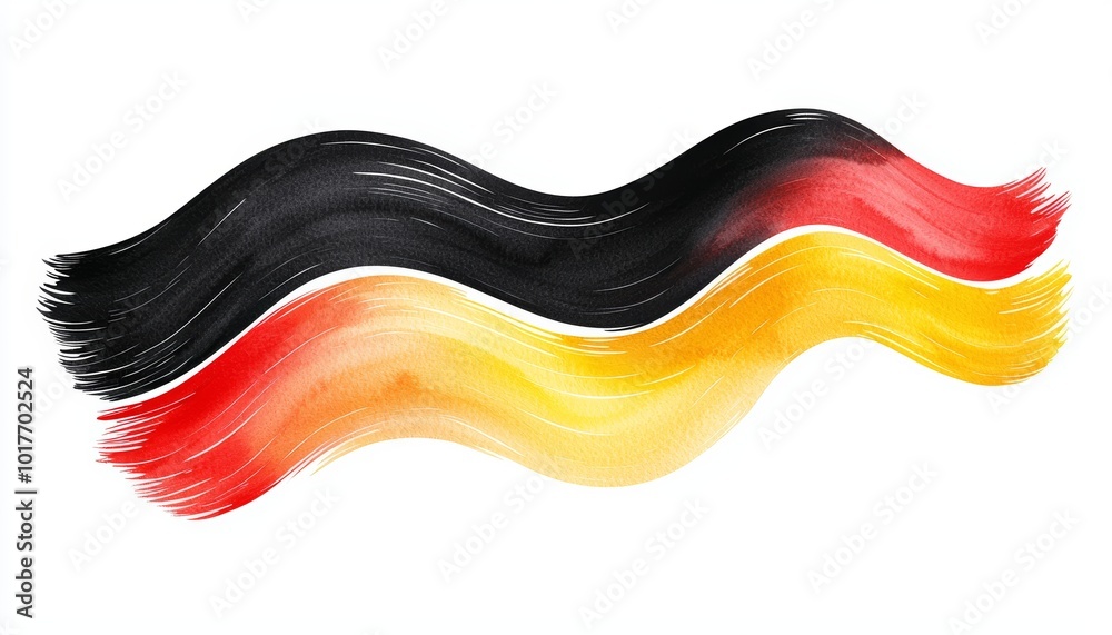 Naklejka premium Colorful strokes representing the German flag, showcasing vibrant black, red, and gold on a white isolate background.