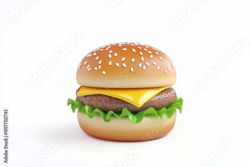 Wallpaper Mural Delicious cheeseburger with lettuce and sesame seed bun, isolated on white background. Torontodigital.ca