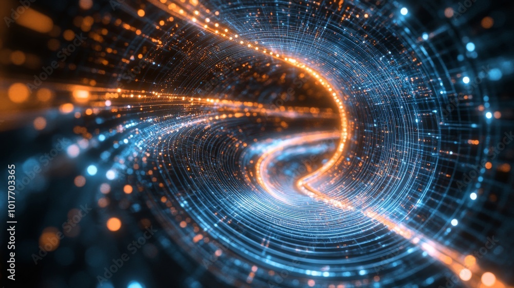 Obraz premium Abstract digital tunnel with orange and blue lights