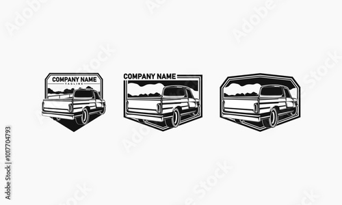 Three Black and White Logos Featuring a Pickup Truck photo