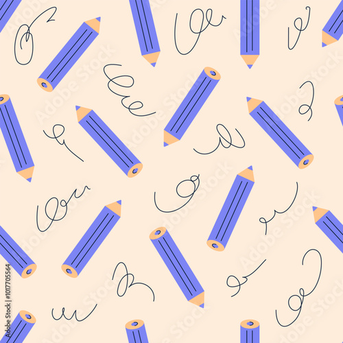 Seamless pattern with colorful pencils. Back to school elements vector flat illustration.