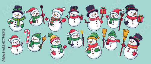 Christmas Snowman Decorations Collection Cartoon Sticker Bundle