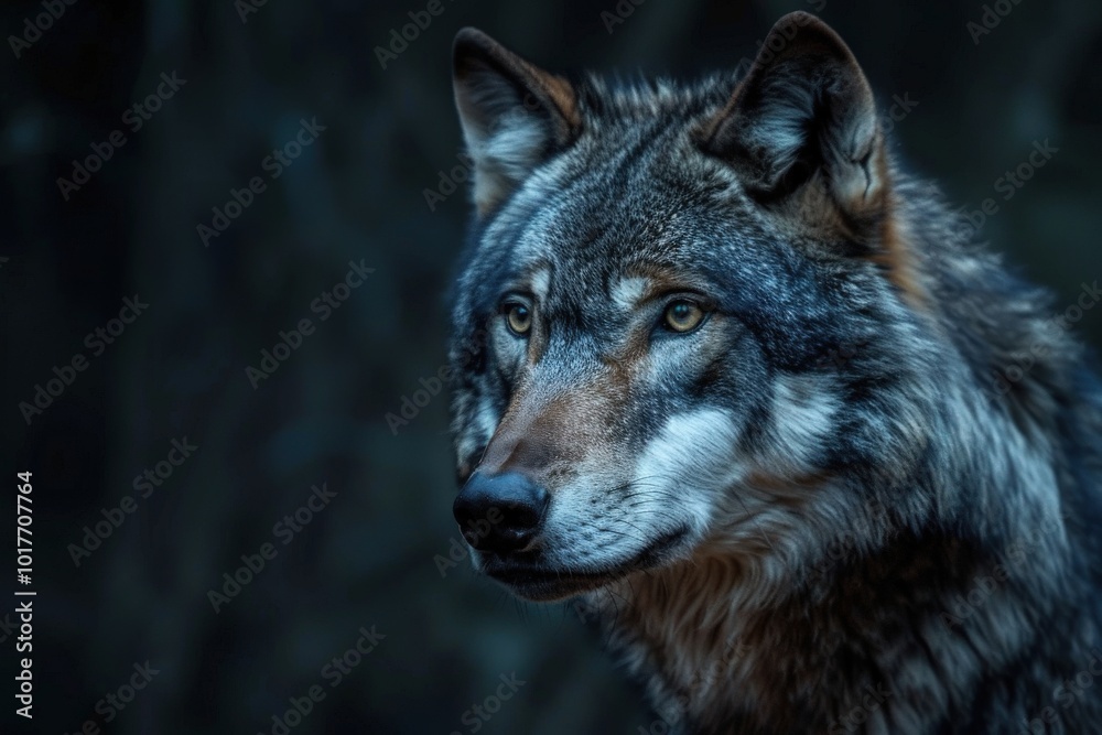 Fototapeta premium A wolf is staring at the camera with a serious expression, generative ai image