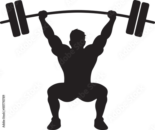 Weight lifter man abstract isolated vector silhouette on white background,squat exercise