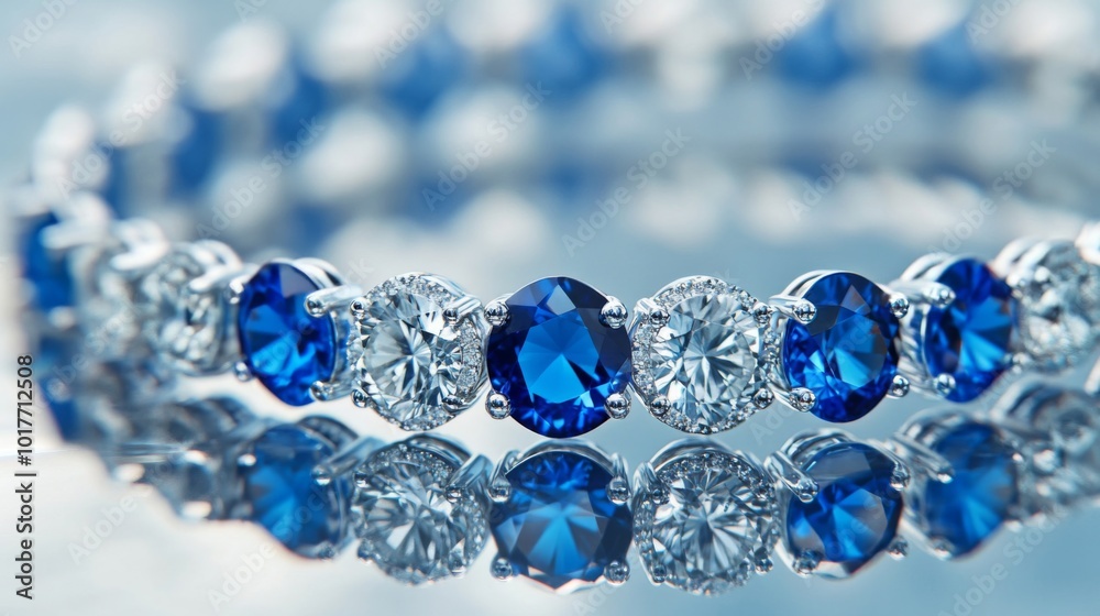 Close-up of a Silver Bracelet with Large Blue Sapphires and Smaller Diamond Accents Close-up of a Silver Bracelet with Large Blue Sapphires and Smaller Diamond Accents