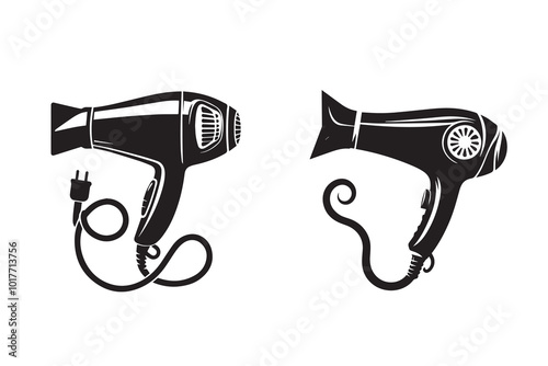 Hair Dryer Set Silhouette Illustration