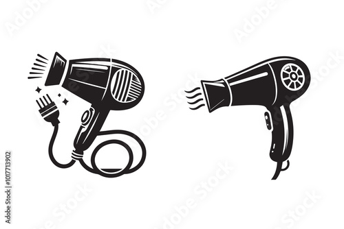 Hair Dryer Set Silhouette Illustration