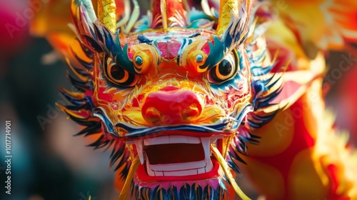 Close-up of a Colorful Dragon Costume Head