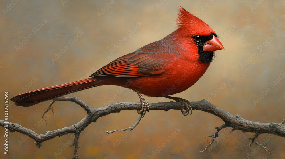 Red Cardinal Bird Perched on a Branch. Red Cardinal Bird Perched on a Branch.