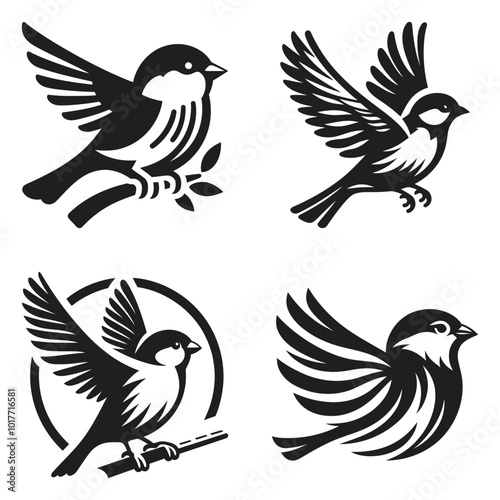 Sparrow birds icon silhouette drawing vector style illustration