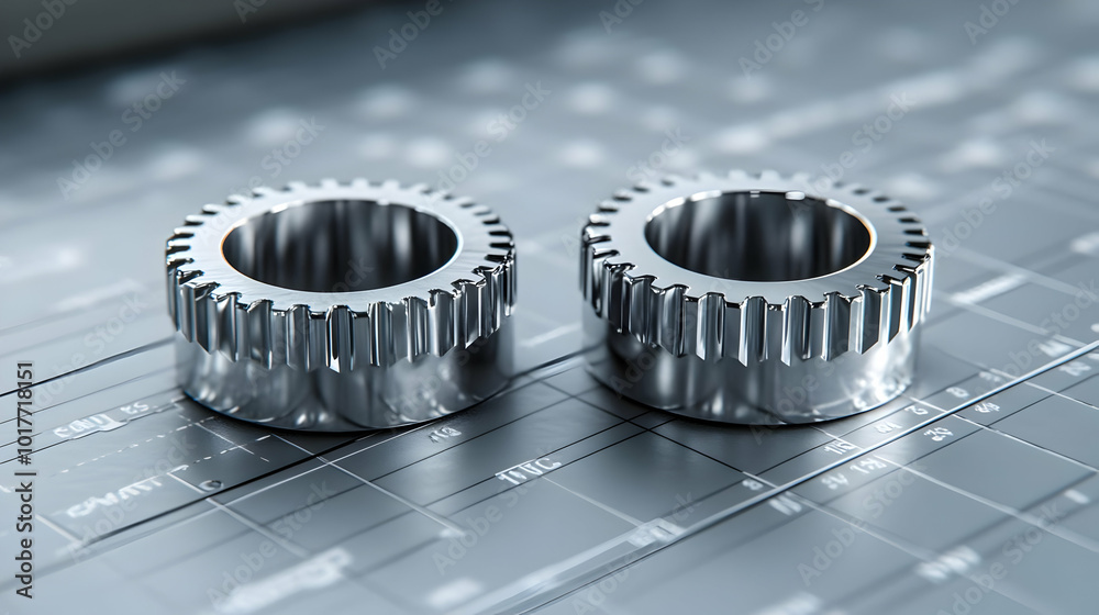 Two Shiny Chrome Gears On A Technical Diagram.