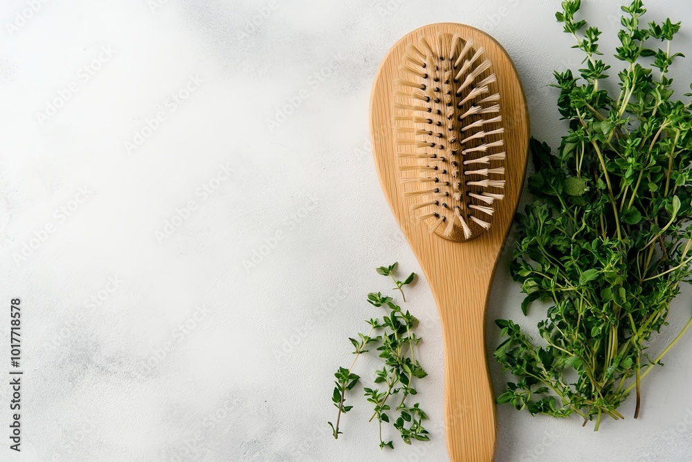 Eco-Friendly Wooden Brush and Green Herbs Eco-Friendly Wooden Brush and Green Herbs