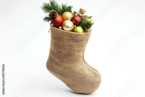 Eco-Friendly Christmas Stocking Made of Burlap photo