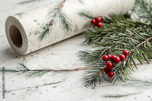 Eco-Friendly Wrapping Paper with Pine Branches photo