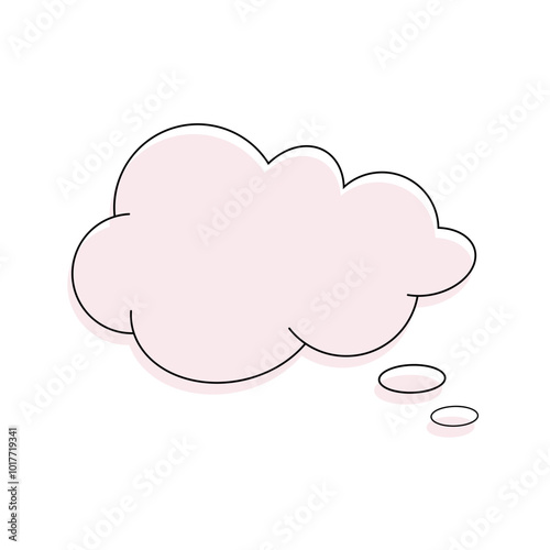 A hand-drawn pink cloud with a black outline isolated on a white background, vector. An empty abstract bubble for doodle-style speech, comic book. Aerial dreams. Illustration for a design with text