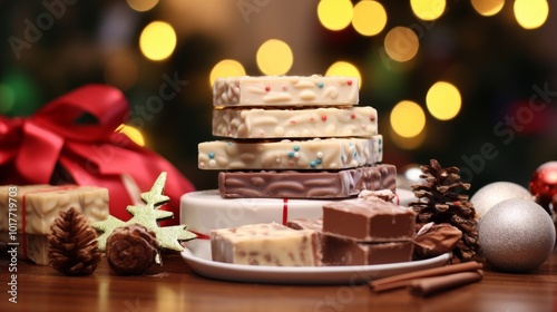 assortment of Christmas sweets. nougats and chocolates photo