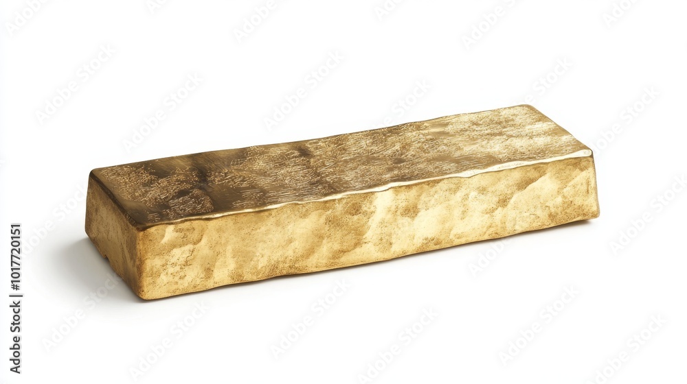 Shiny gold bar with a smooth, reflective surface and detailed etchings, displayed on a plain white background to showcase its luxurious design Shiny gold bar with a smooth, reflective surface and detailed etchings, displayed on a plain white background to showcase its luxurious design