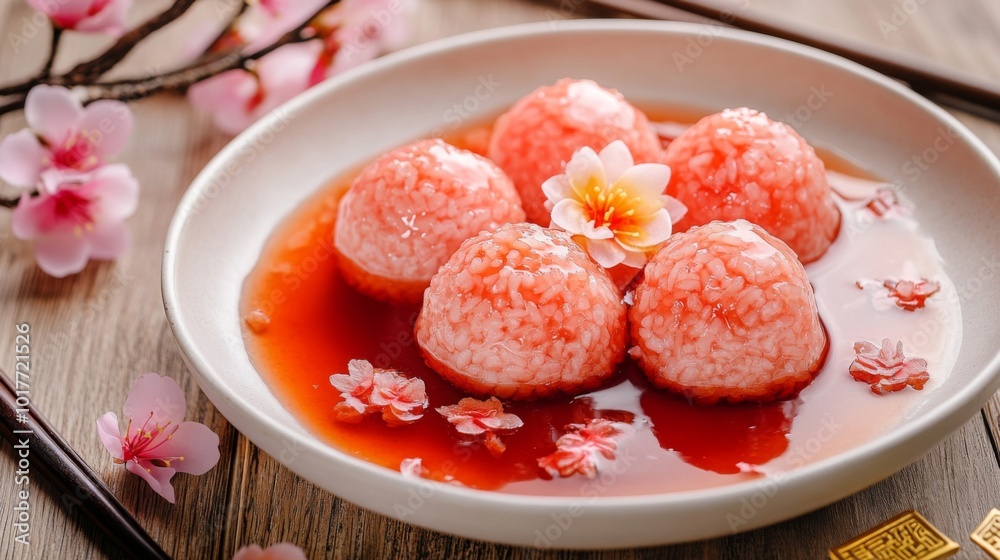 Sweet Rice Balls in a Cherry Blossom Sauce Sweet Rice Balls in a Cherry Blossom Sauce