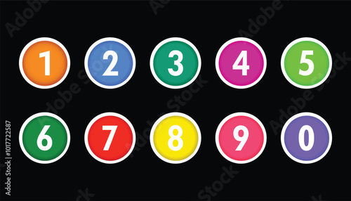 Colored cartoon number set. circle number font icon. vector set of 1-10 digit. school mathematical symbols. numbers one to nine round icons. numbers for children