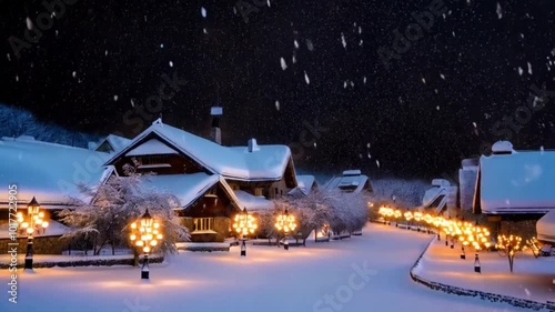 Wallpaper Mural A peaceful snowy village with twinkling streetlights and softly falling snow. Torontodigital.ca