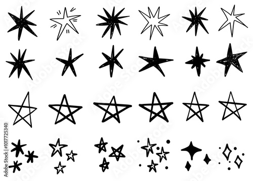 Hand drawn cute star doodle stars scrapbook underline text, comic illustration in sketch grunge style